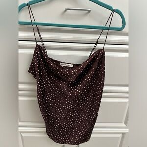 Cowell neck satin brown strappy top with white polkadots